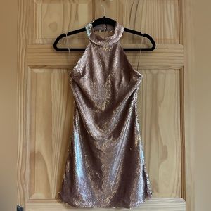 Fanco rose gold sequin mini dress.